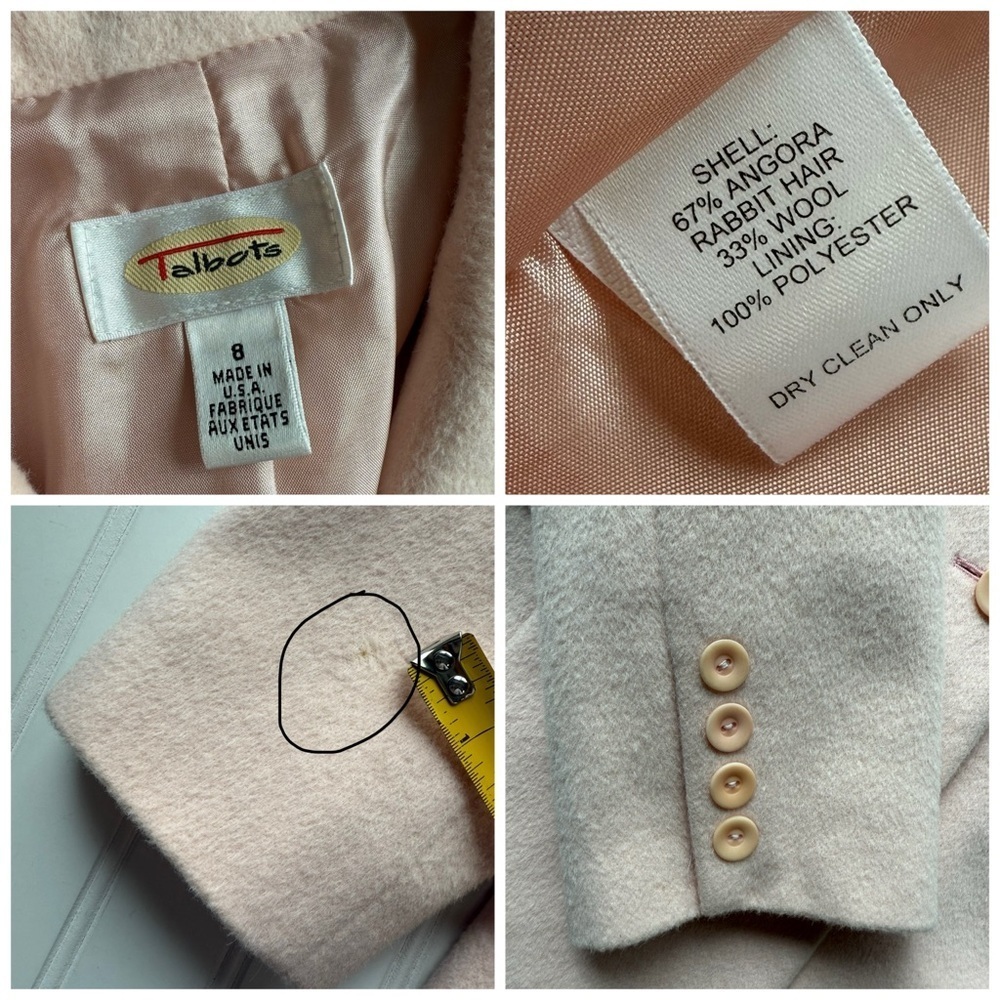 Talbots Blazer Jacket Angora Rabbit Hair Wool Light Baby Pink Size 8 NWOT Office - Picture 6 of 10